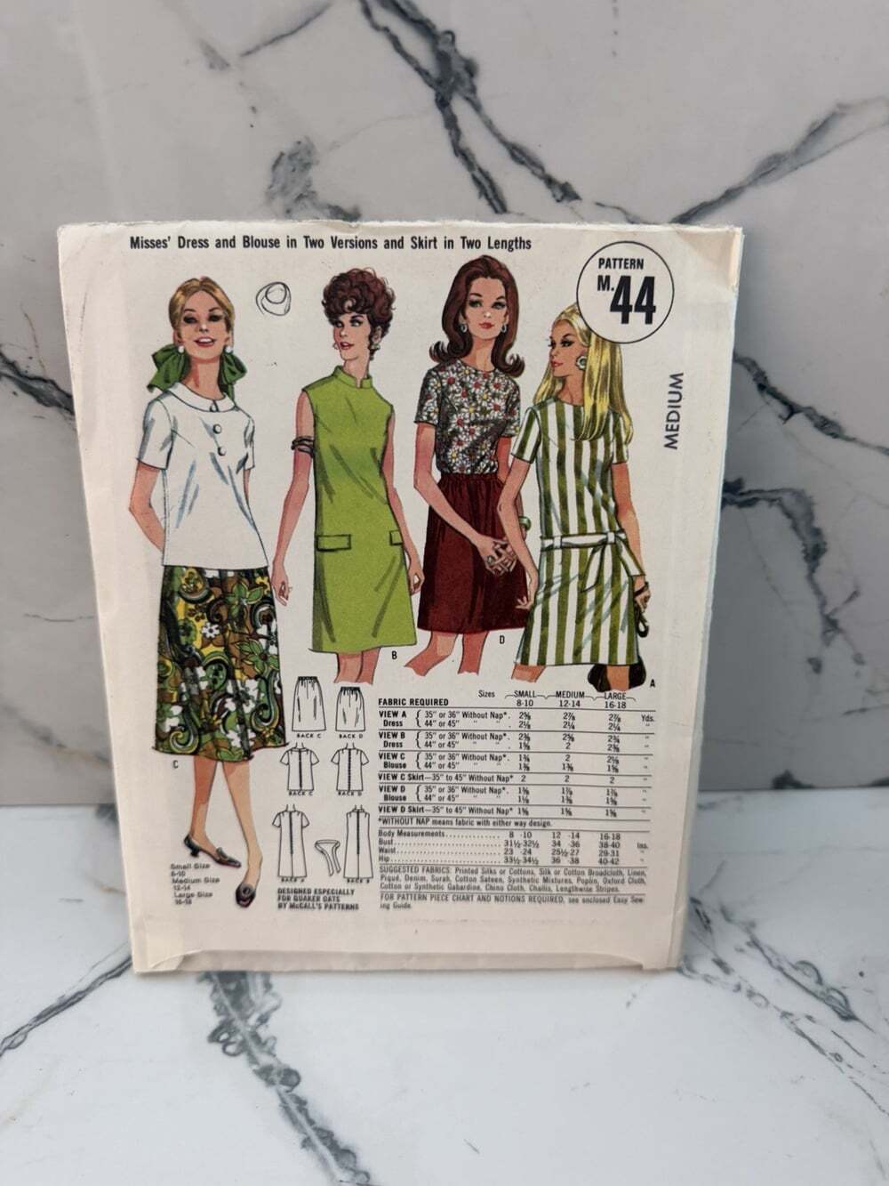 Vintage Quaker Oats M44 Dress Blouse Skirt Pattern Medium 1960s Complete